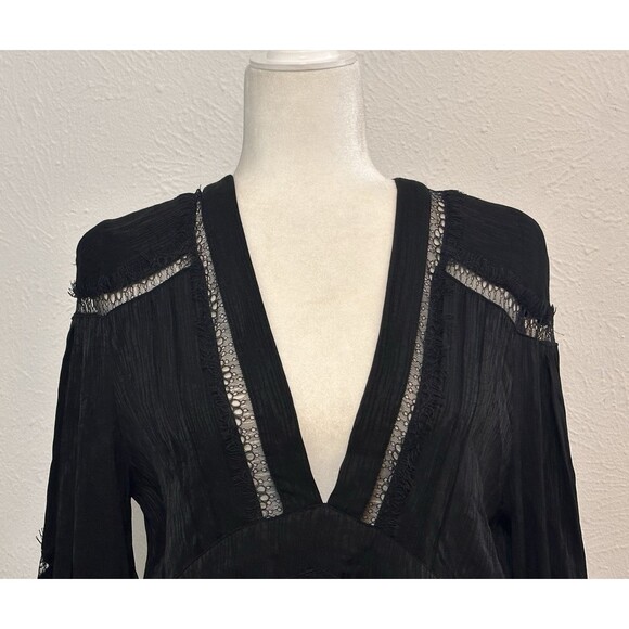 IRO Paris Size 40 US 8 Black Lace Pleated Crepe The Chine Blouse Boho Minimalist - Picture 4 of 16